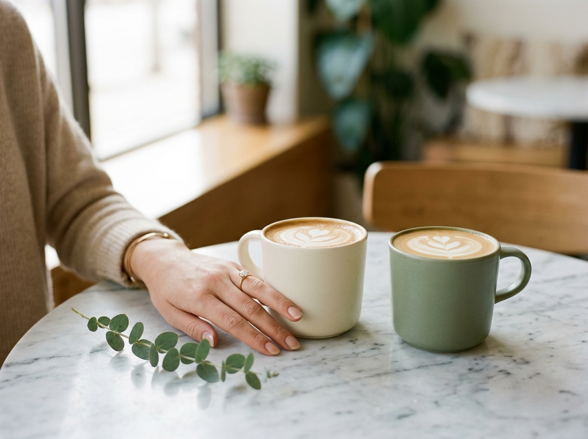 Coffee cups on a marble table